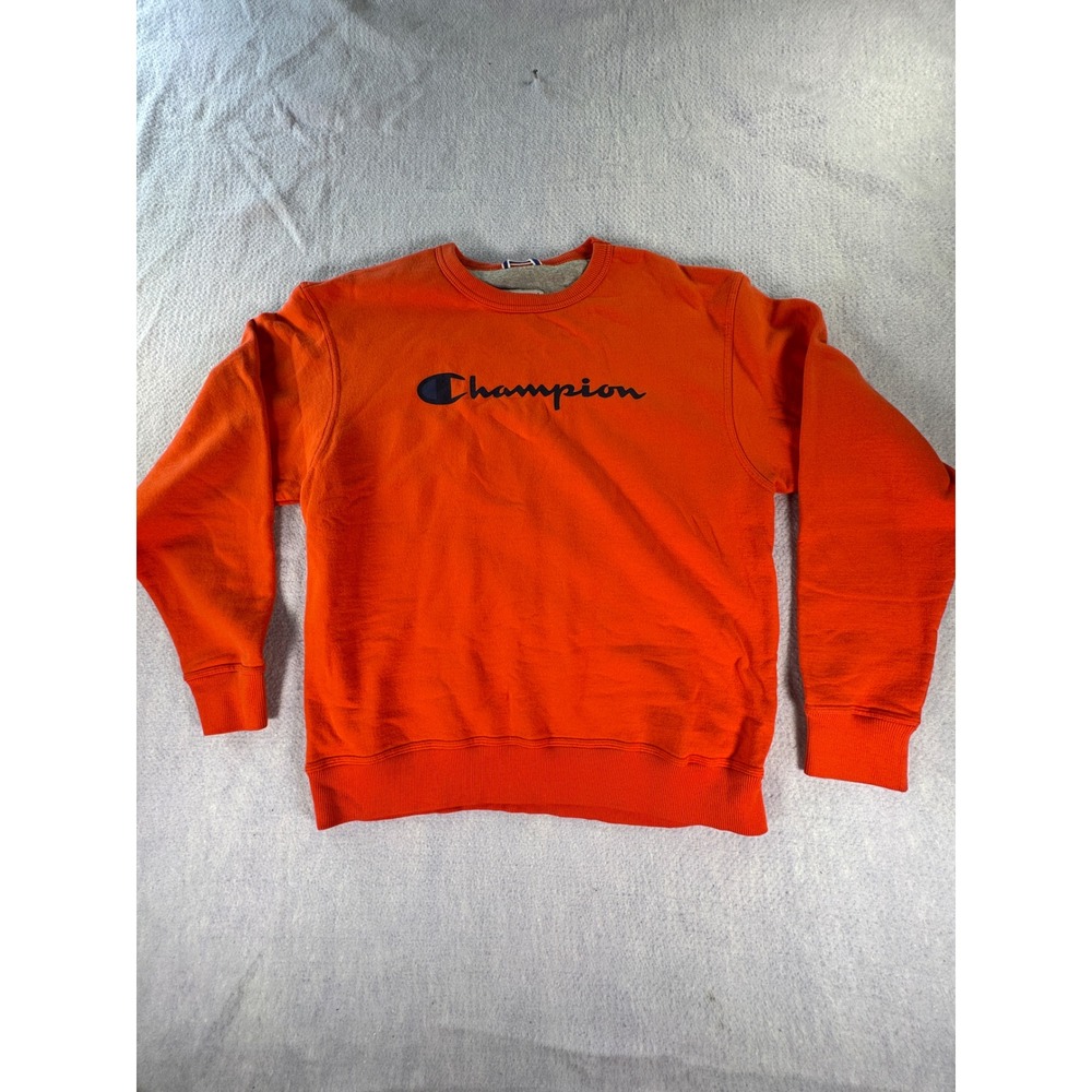Champion Authentic Athleticwear Mens Large Orange Script Logo Crewneck Sweater